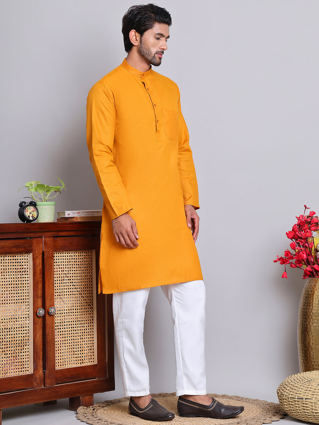 Solid Cotton Kurta Set for Men ( JOKP 5144Mustard )