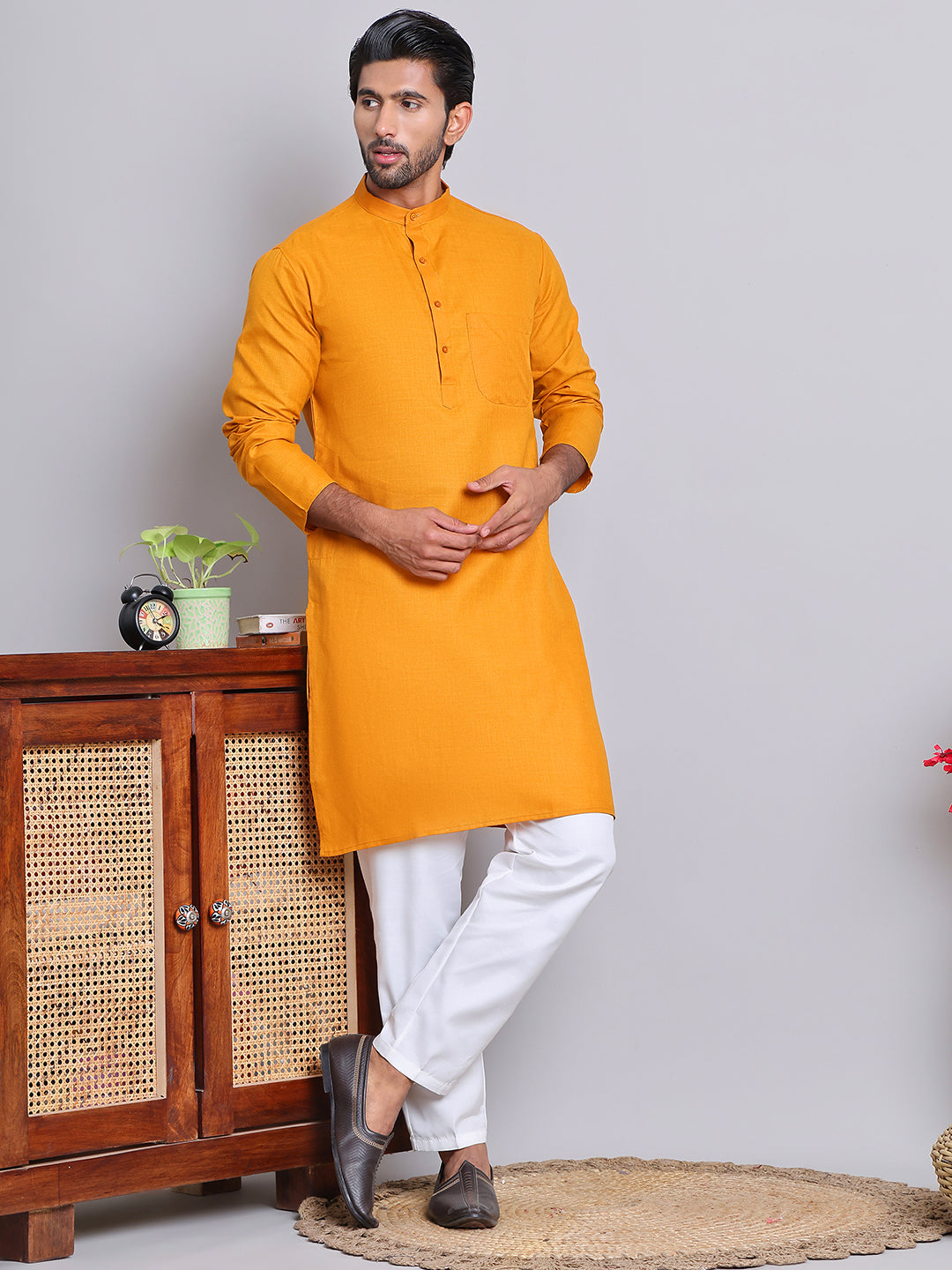 Solid Cotton Kurta Set for Men ( JOKP 5144Mustard )