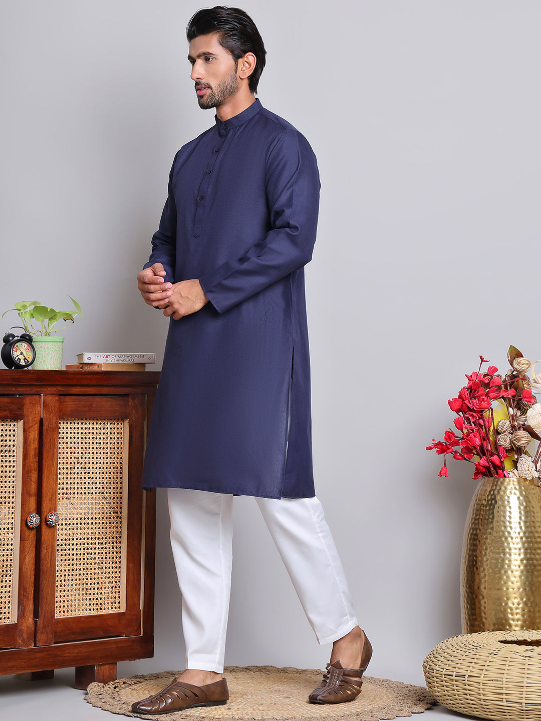 Solid Cotton Kurta Set for Men ( JOKP 5144Navy )