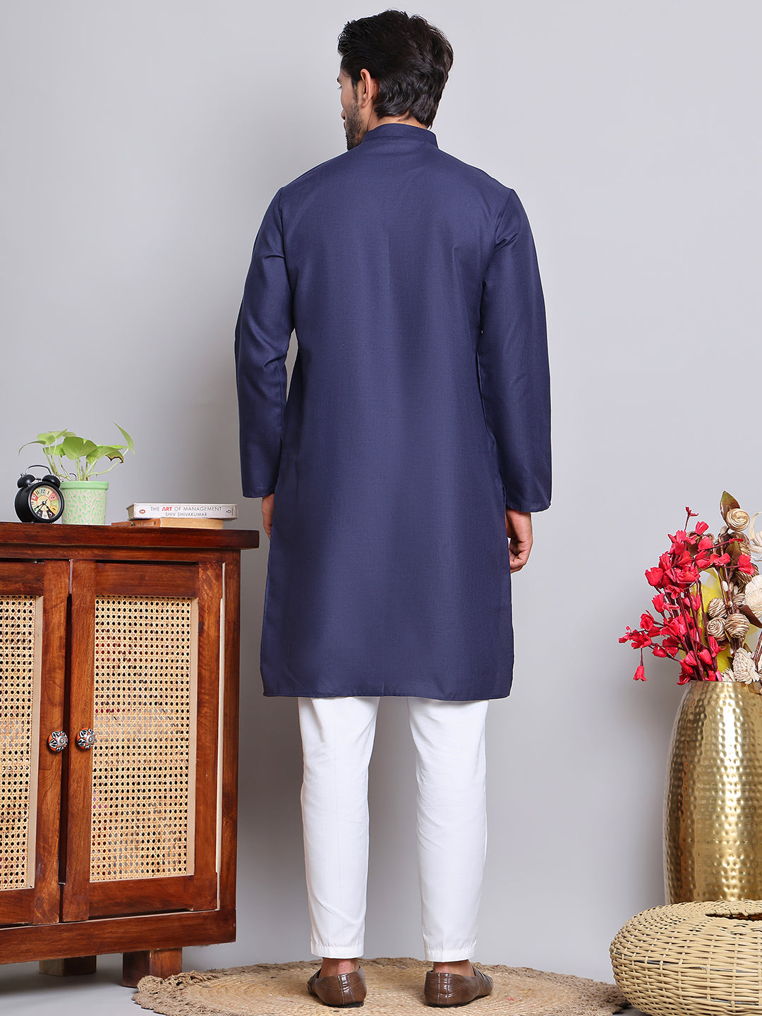 Solid Cotton Kurta Set for Men ( JOKP 5144Navy )
