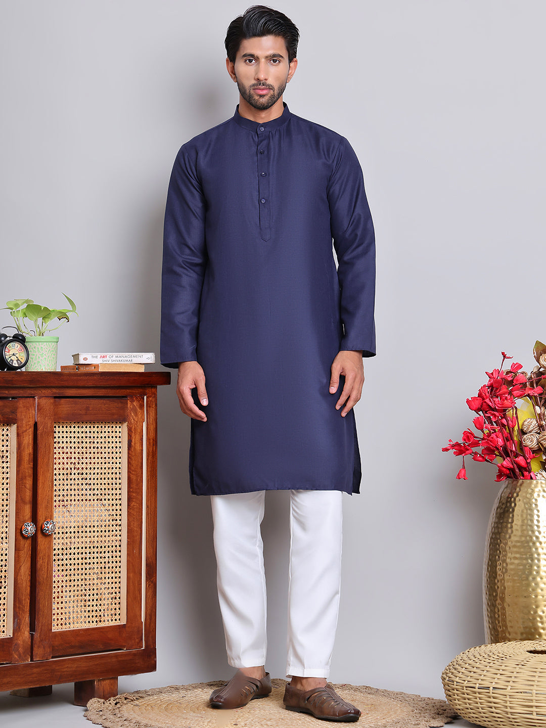 Solid Cotton Kurta Set for Men ( JOKP 5144Navy )