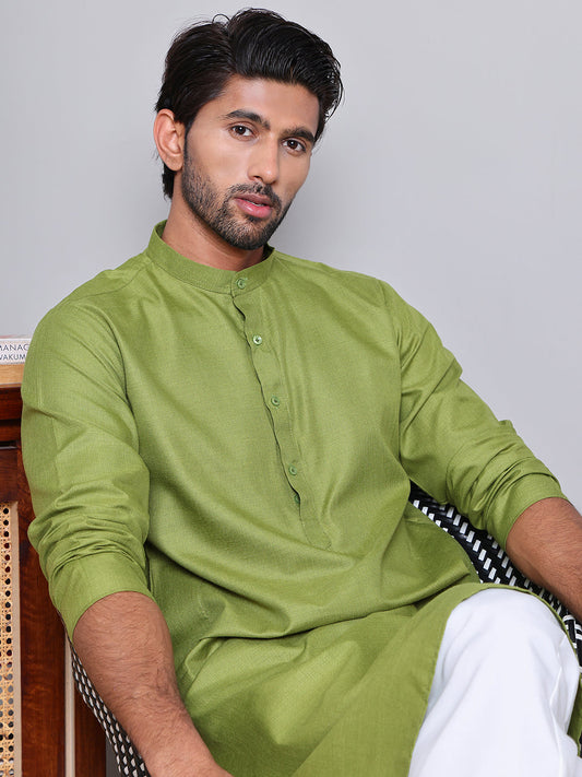 Solid Cotton Kurta Set for Men ( JOKP 5144Olive )
