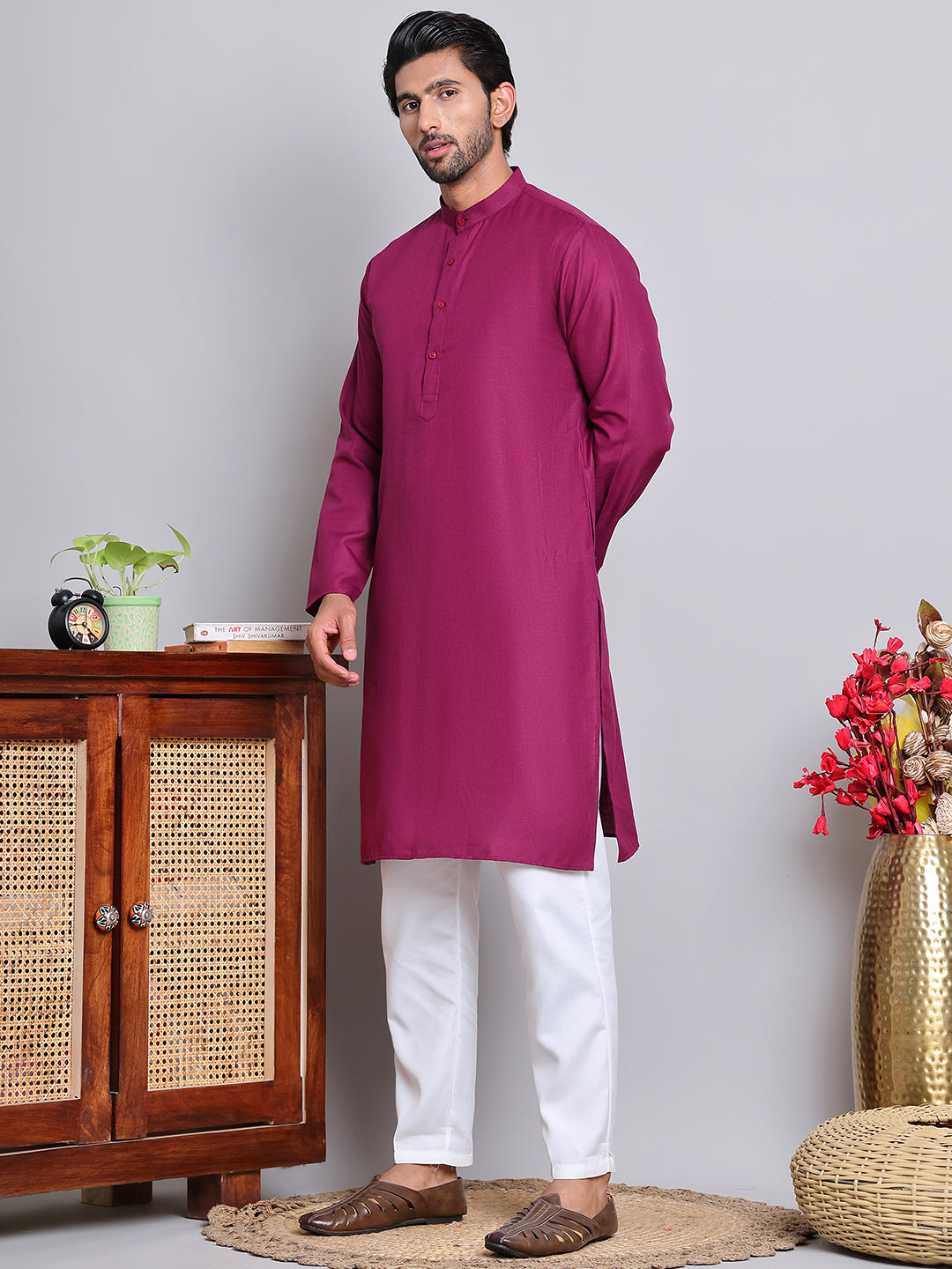 Solid Cotton Kurta Set for Men ( JOKP 5144Pink )