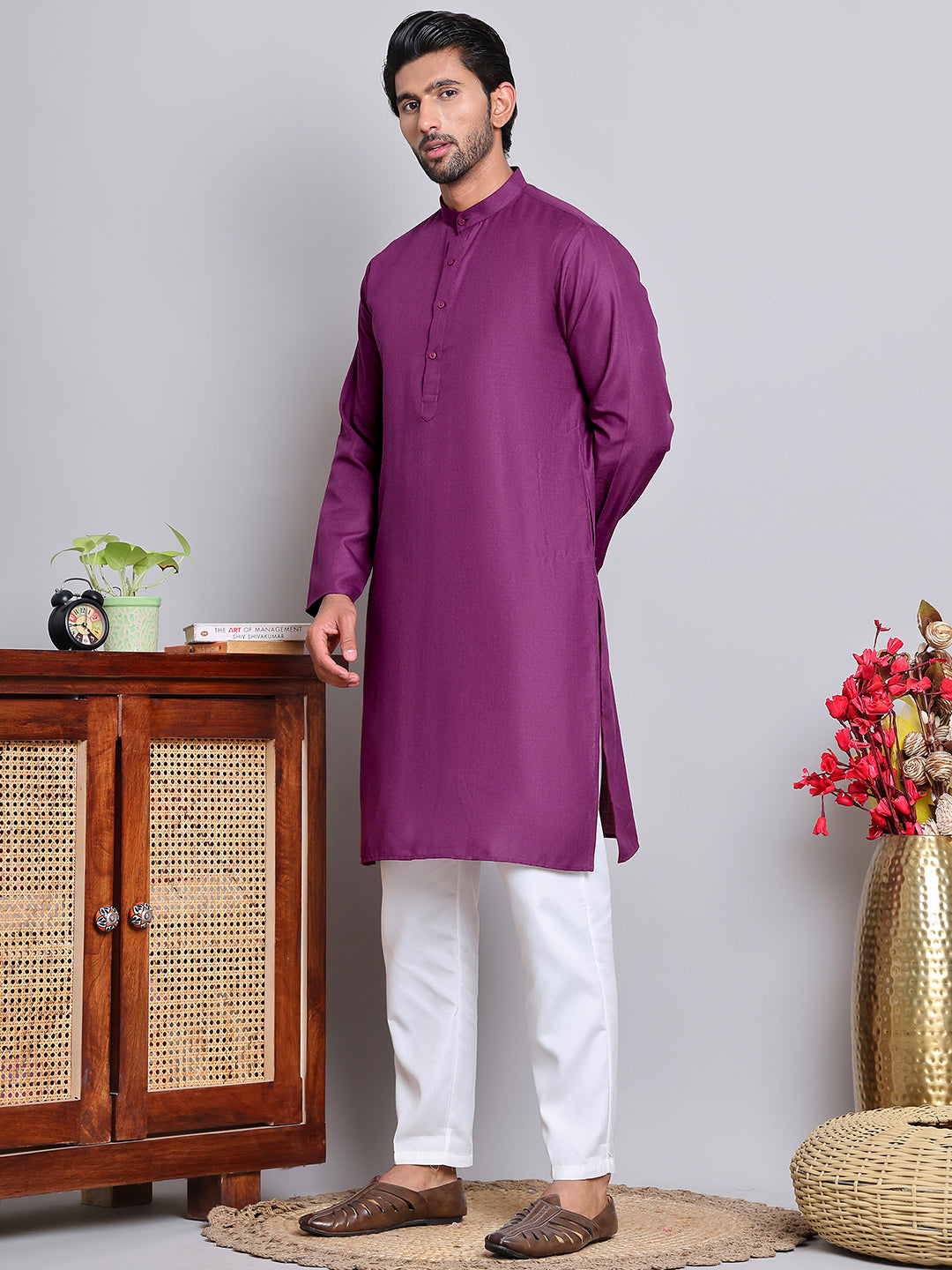 Solid Cotton Kurta Set for Men ( JOKP P 5144 Purple )