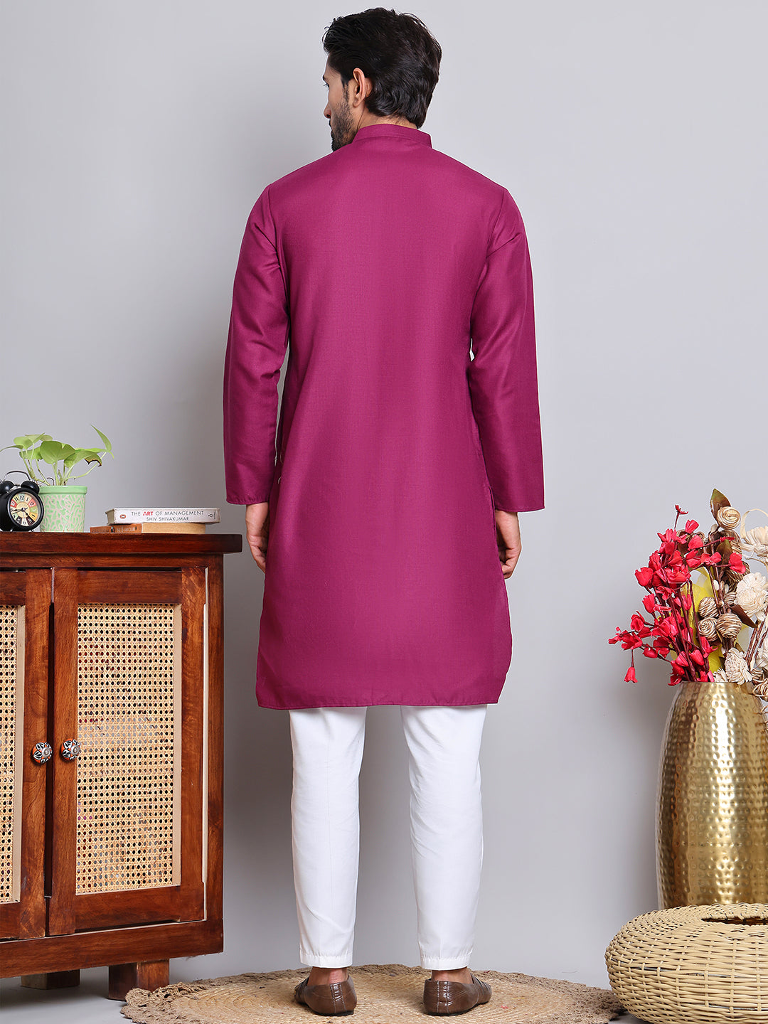 Solid Cotton Kurta Set for Men ( JOKP 5144Pink )