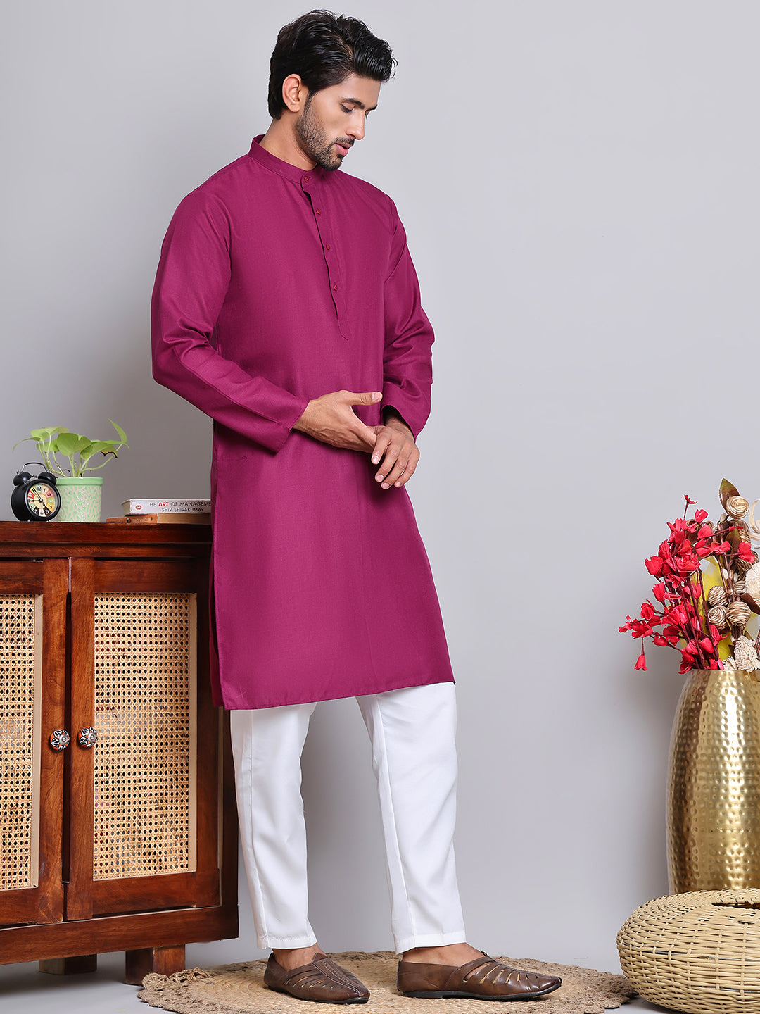 Solid Cotton Kurta Set for Men ( JOKP 5144Pink )
