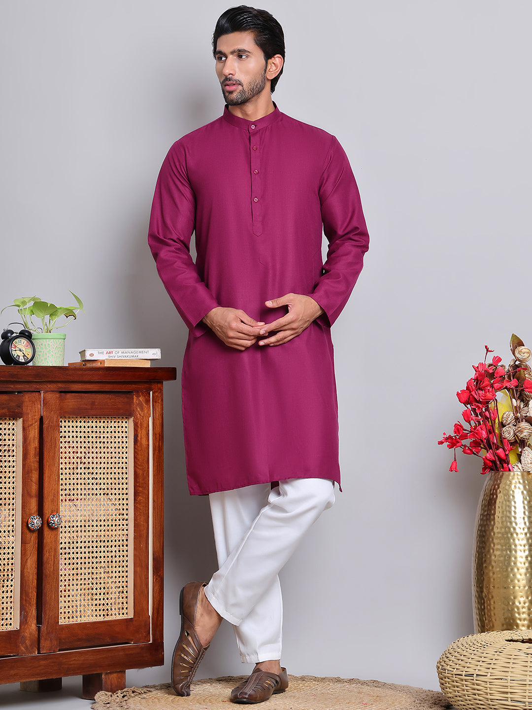 Solid Cotton Kurta Set for Men ( JOKP 5144Pink )