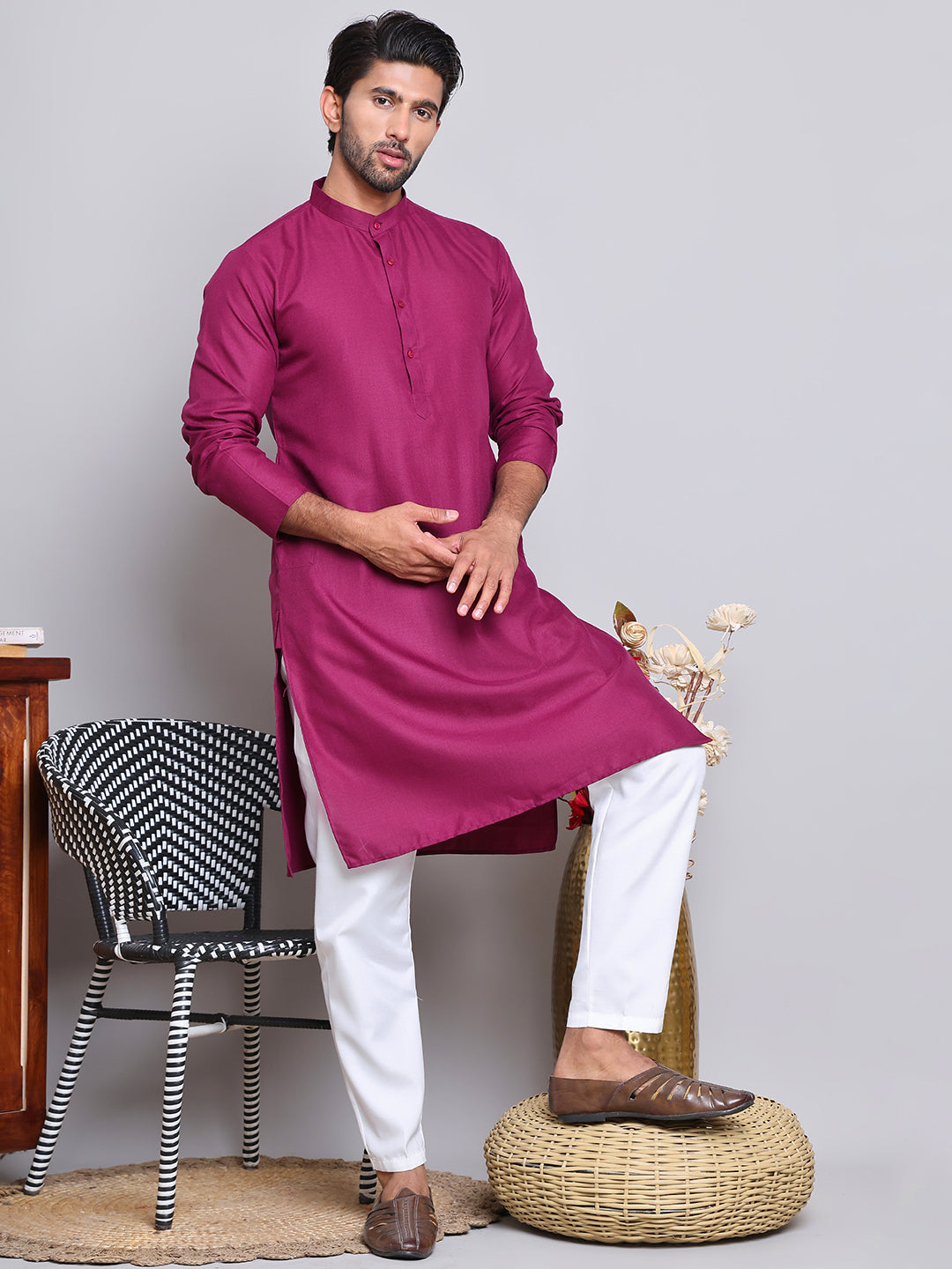 Solid Cotton Kurta Set for Men ( JOKP 5144Pink )