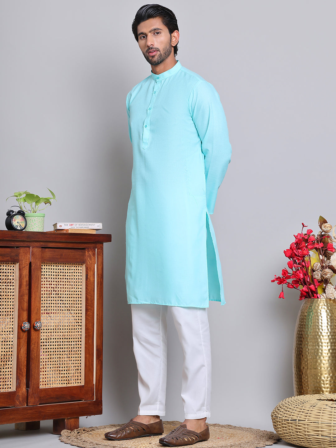 Solid Cotton Kurta Set for Men ( JOKP 5144Sky )