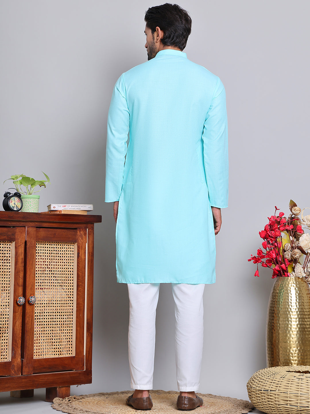 Solid Cotton Kurta Set for Men ( JOKP 5144Sky )