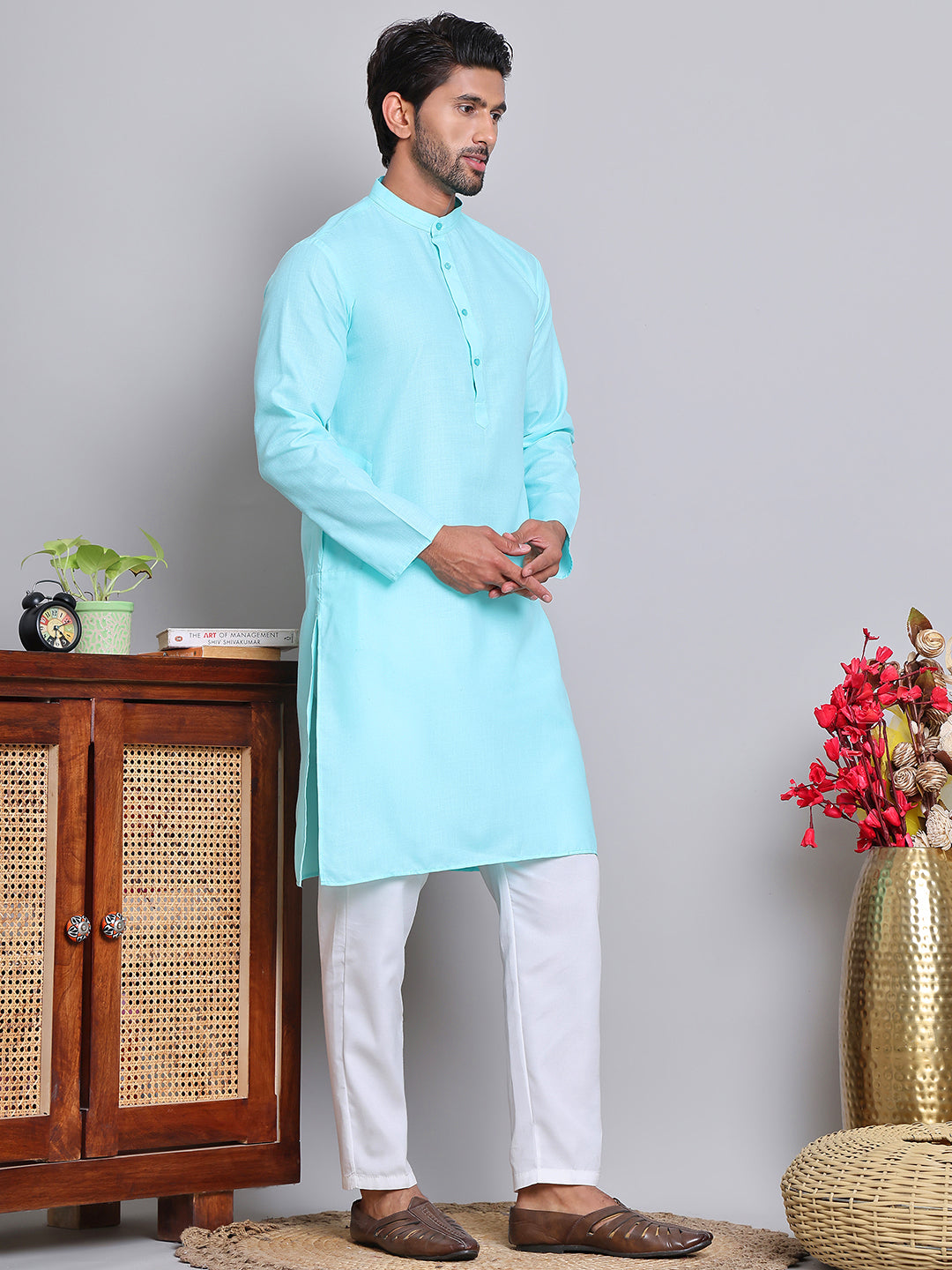 Solid Cotton Kurta Set for Men ( JOKP 5144Sky )