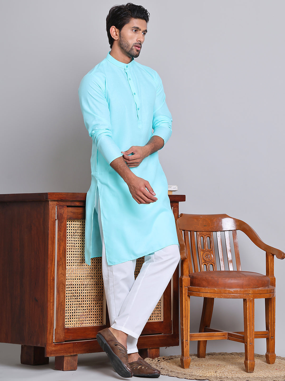 Solid Cotton Kurta Set for Men ( JOKP 5144Sky )