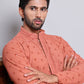 Men's Embroidered and Sequence Kurta Pyjama Sets ( JOKP 5145Peach )