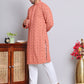 Men's Embroidered and Sequence Kurta Pyjama Sets ( JOKP 5145Peach )