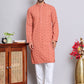 Men's Embroidered and Sequence Kurta Pyjama Sets ( JOKP 5145Peach )