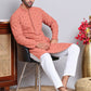 Men's Embroidered and Sequence Kurta Pyjama Sets ( JOKP 5145Peach )