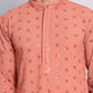 Men's Embroidered and Sequence Kurta Pyjama Sets ( JOKP 5145Peach )