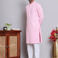 Men's Embroidered and Sequence Kurta Pyjama Sets ( JOKP 5145Pink )