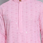 Men's Embroidered and Sequence Kurta Pyjama Sets ( JOKP 5145Pink )