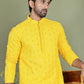 Men's Embroidered and Sequence Kurta Pyjama Sets ( JOKP 5145Yellow )
