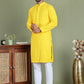Men's Embroidered and Sequence Kurta Pyjama Sets ( JOKP 5145Yellow )