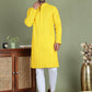 Men's Embroidered and Sequence Kurta Pyjama Sets ( JOKP 5145Yellow )
