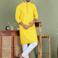 Men's Embroidered and Sequence Kurta Pyjama Sets ( JOKP 5145Yellow )