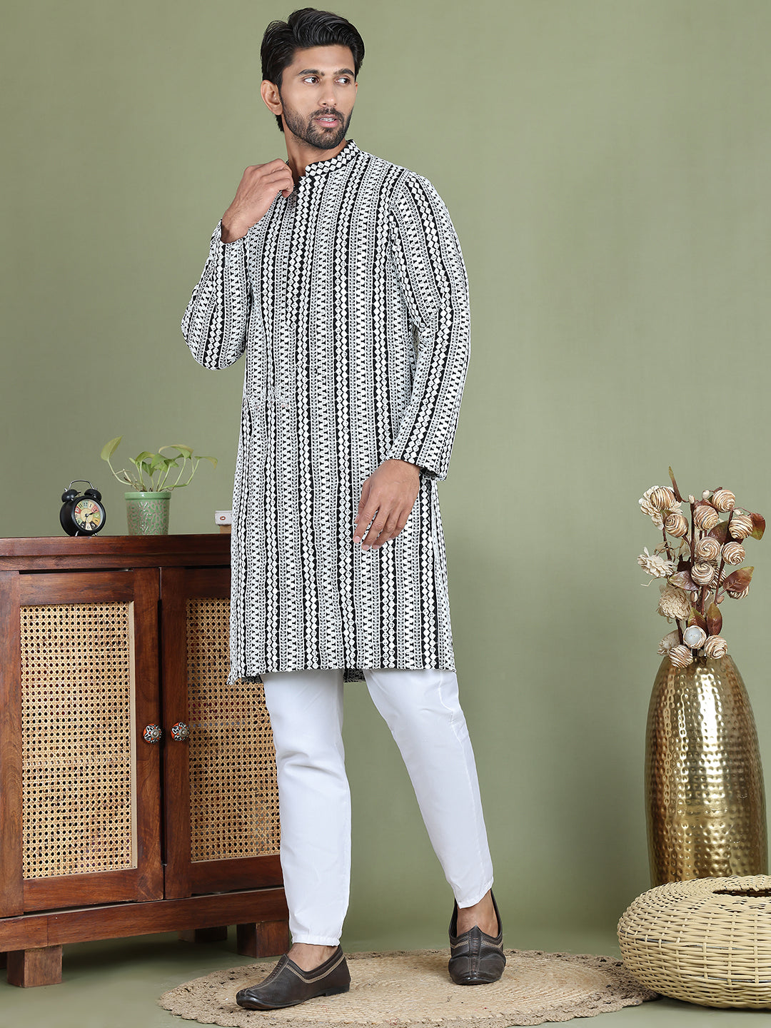 Embroidered and Mirror Work Kurta Pyjama Sets ( JOKP 5146Black )