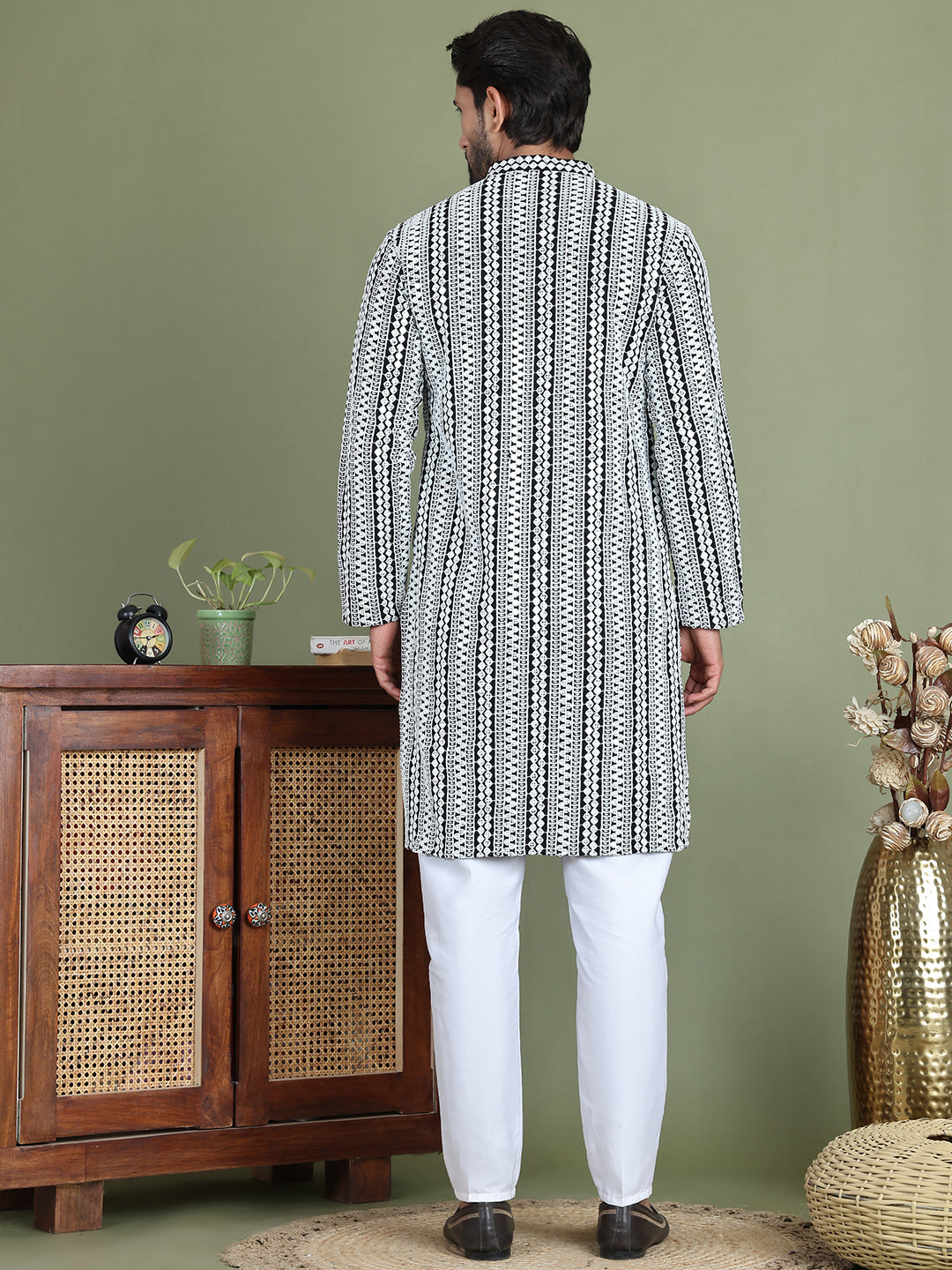 Embroidered and Mirror Work Kurta Pyjama Sets ( JOKP 5146Black )