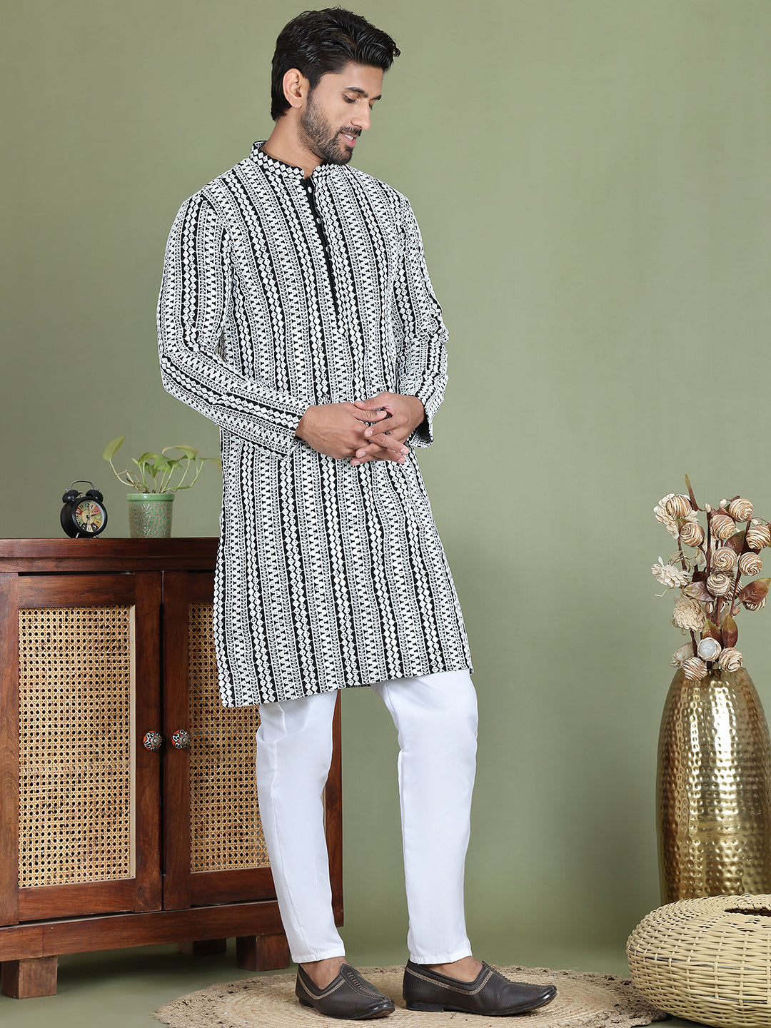 Embroidered and Mirror Work Kurta Pyjama Sets ( JOKP 5146Black )