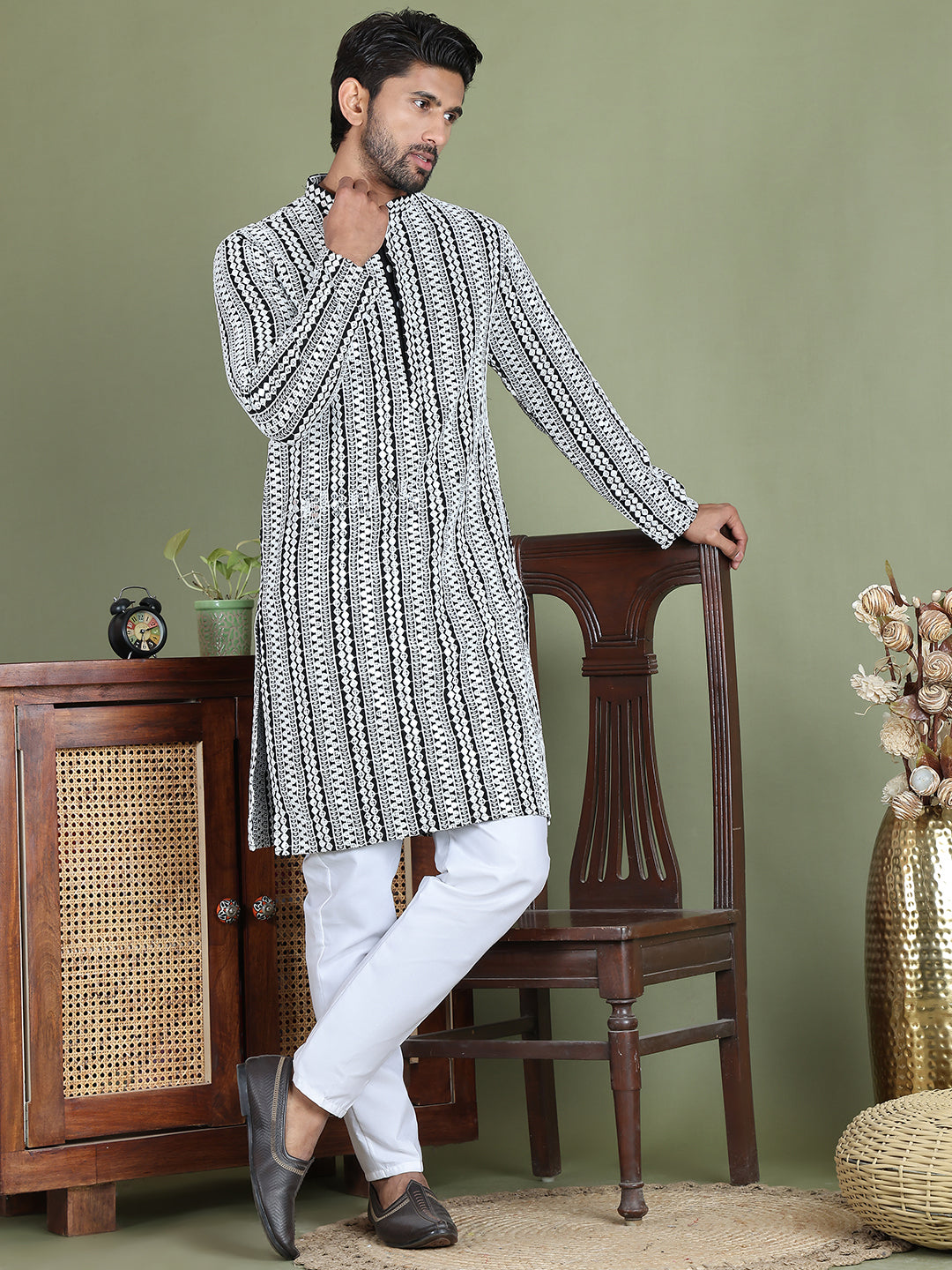 Embroidered and Mirror Work Kurta Pyjama Sets ( JOKP 5146Black )