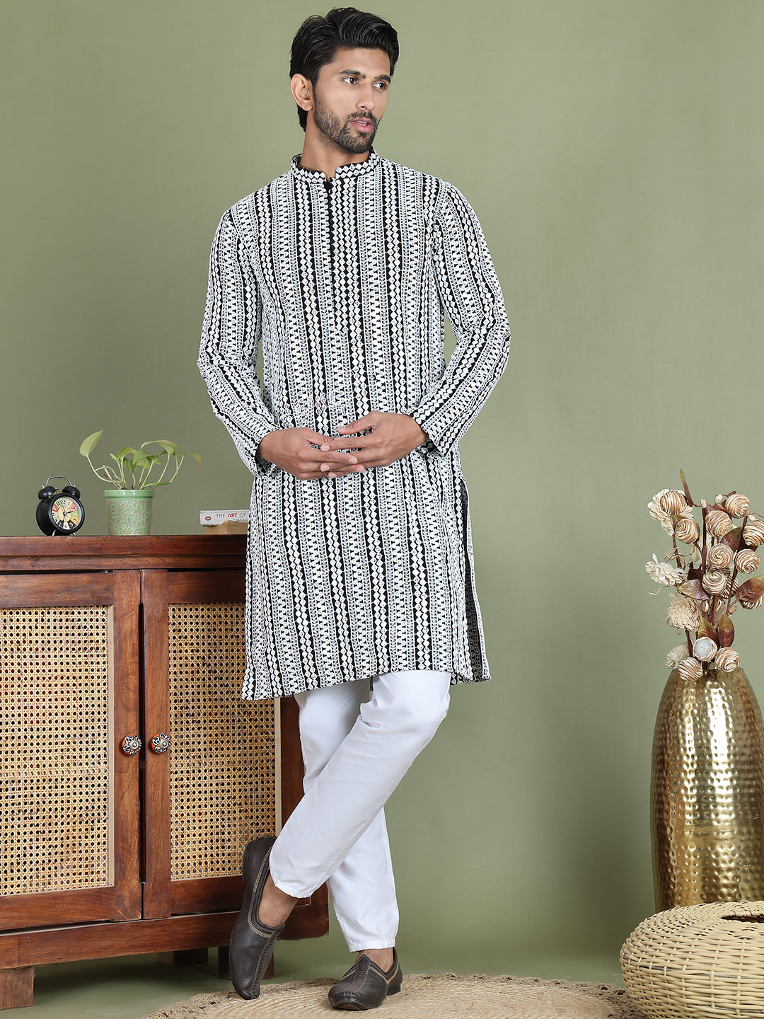 Embroidered and Mirror Work Kurta Pyjama Sets ( JOKP 5146Black )