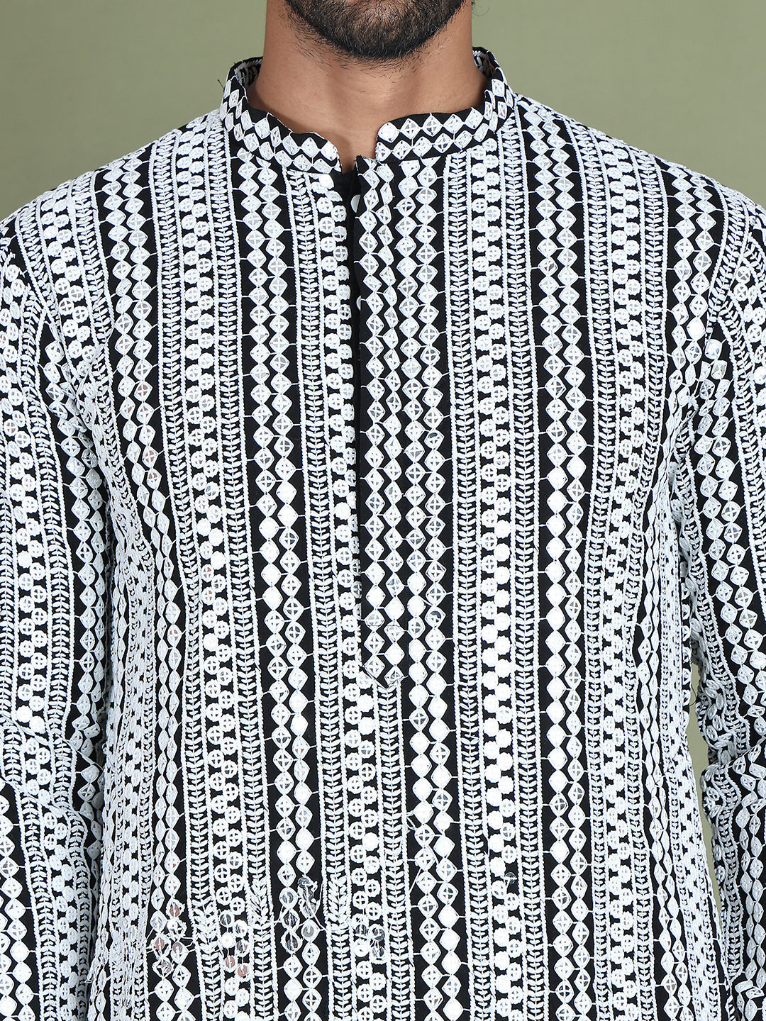 Embroidered and Mirror Work Kurta Pyjama Sets ( JOKP 5146Black )