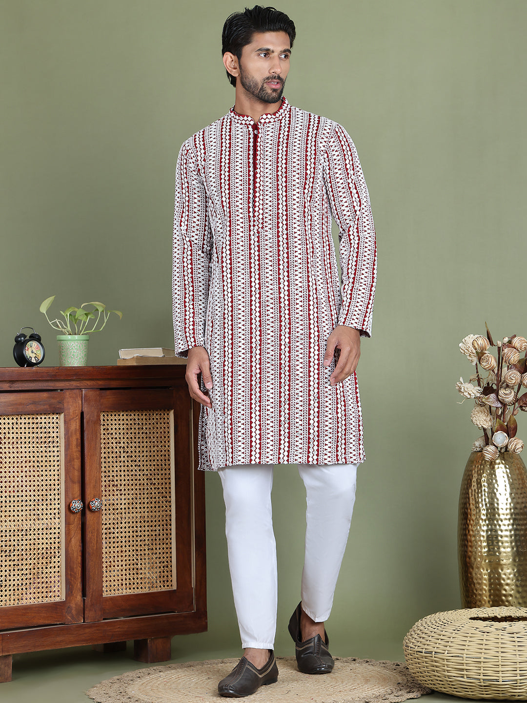 Embroidered and Mirror Work Kurta Pyjama Sets ( JOKP 5146Maroon )
