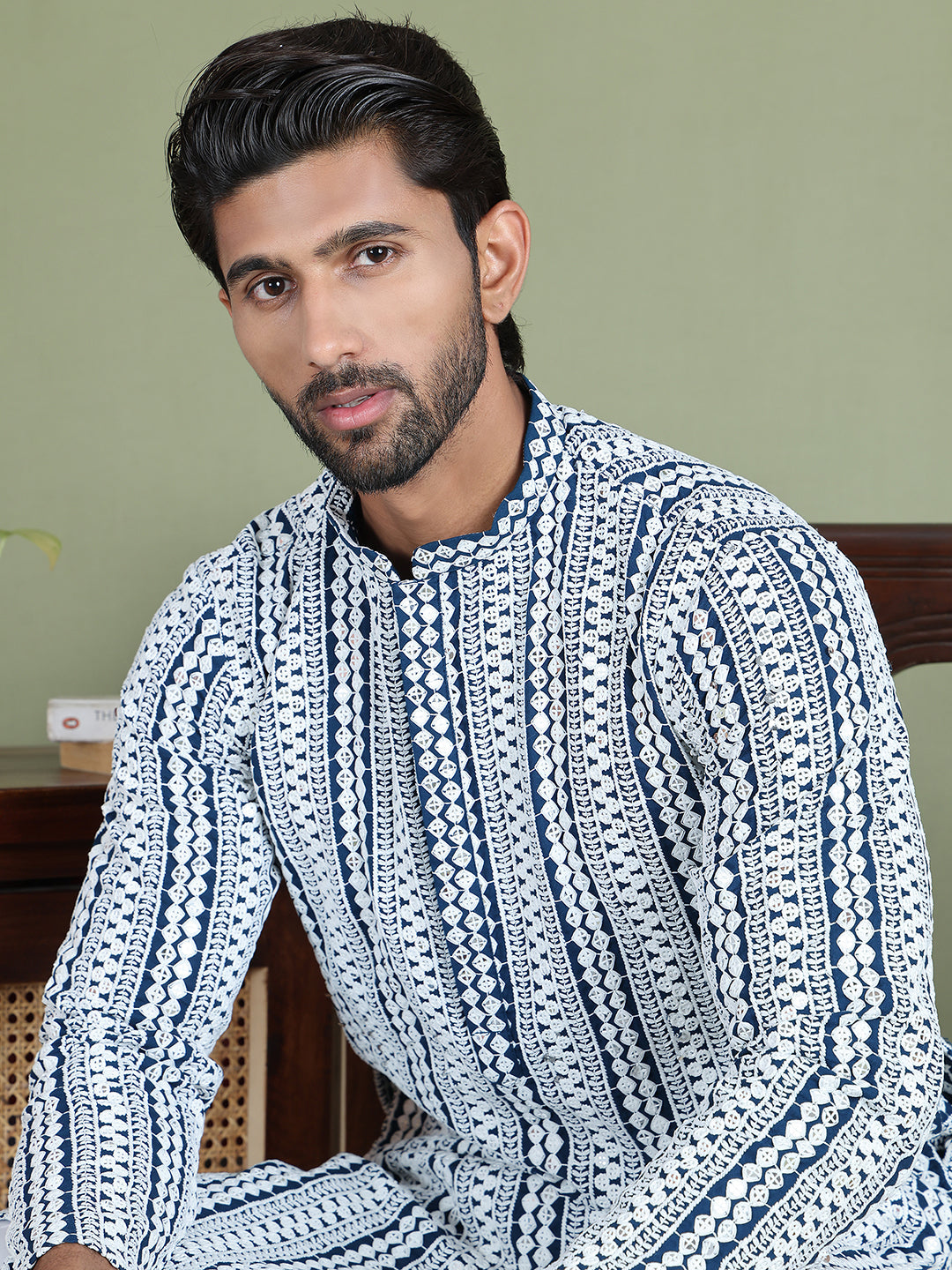 Embroidered and Mirror Work Kurta Pyjama Sets ( JOKP 5146Peacock )