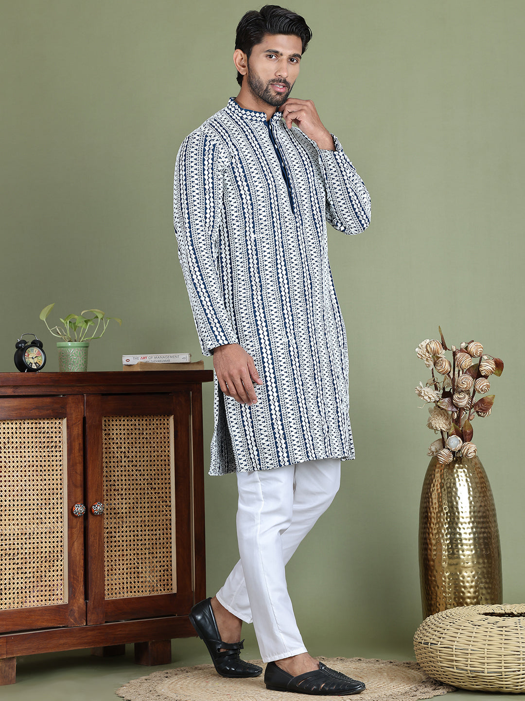 Embroidered and Mirror Work Kurta Pyjama Sets ( JOKP 5146Peacock )