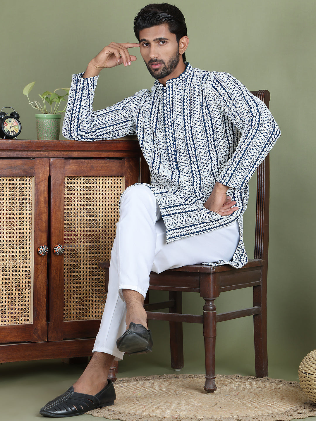 Embroidered and Mirror Work Kurta Pyjama Sets ( JOKP 5146Peacock )