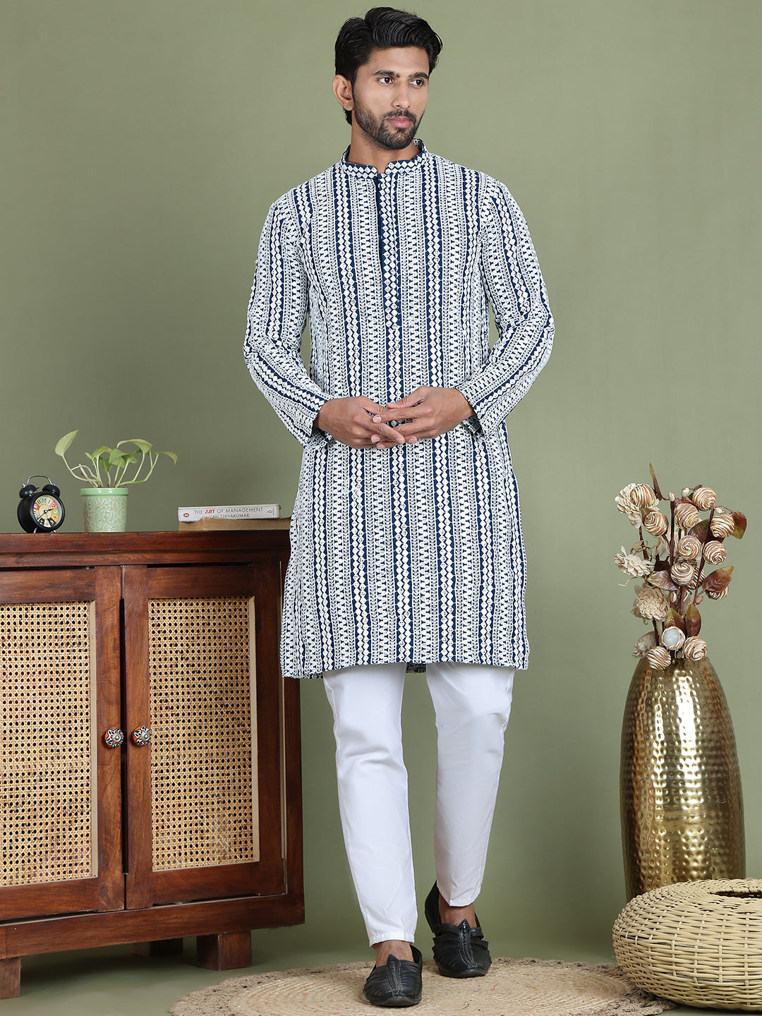 Embroidered and Mirror Work Kurta Pyjama Sets ( JOKP 5146Peacock )