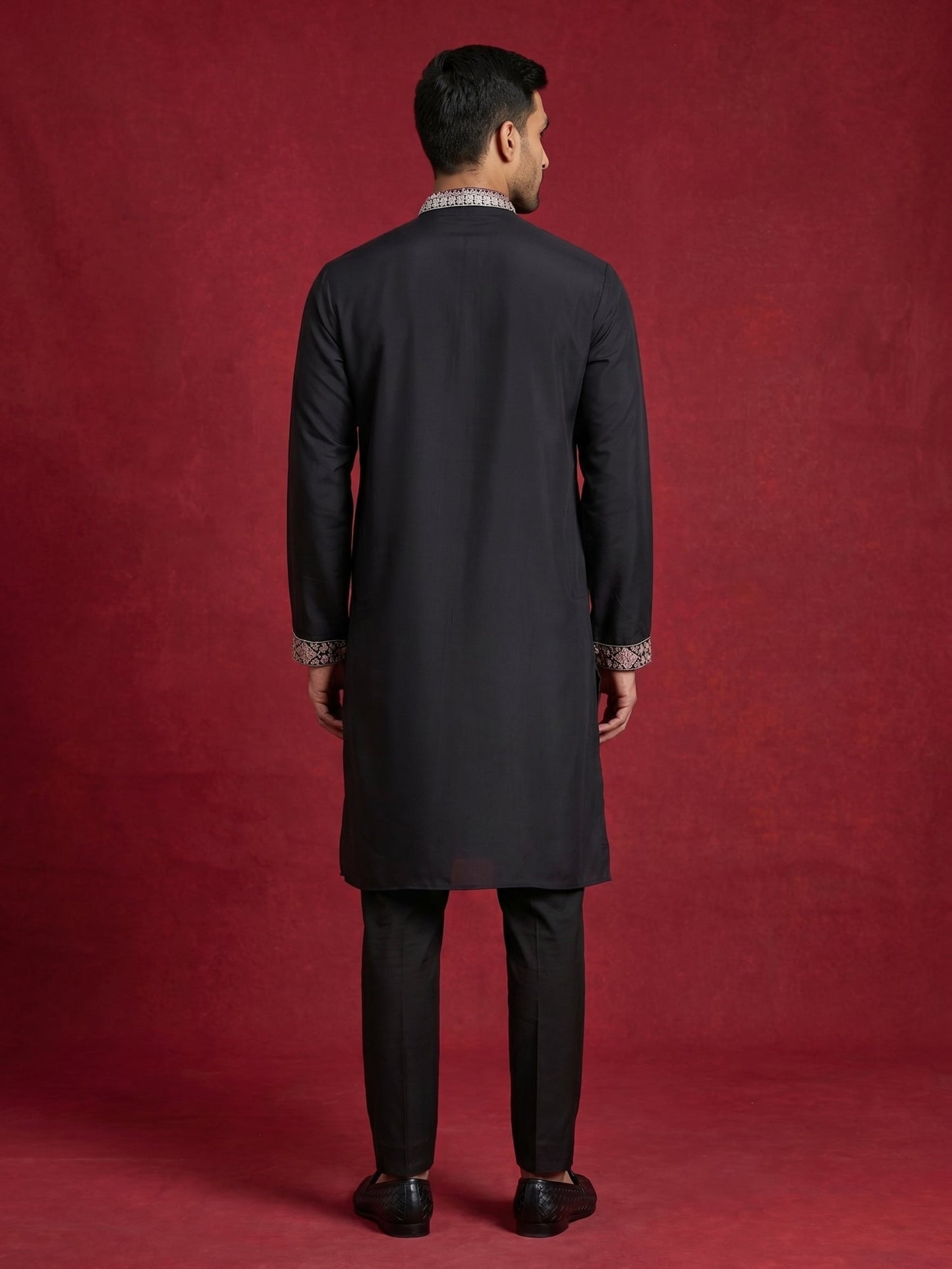 Floral Embroidered and Sequins Kurta Set ( JOKP B-P 5147Black )