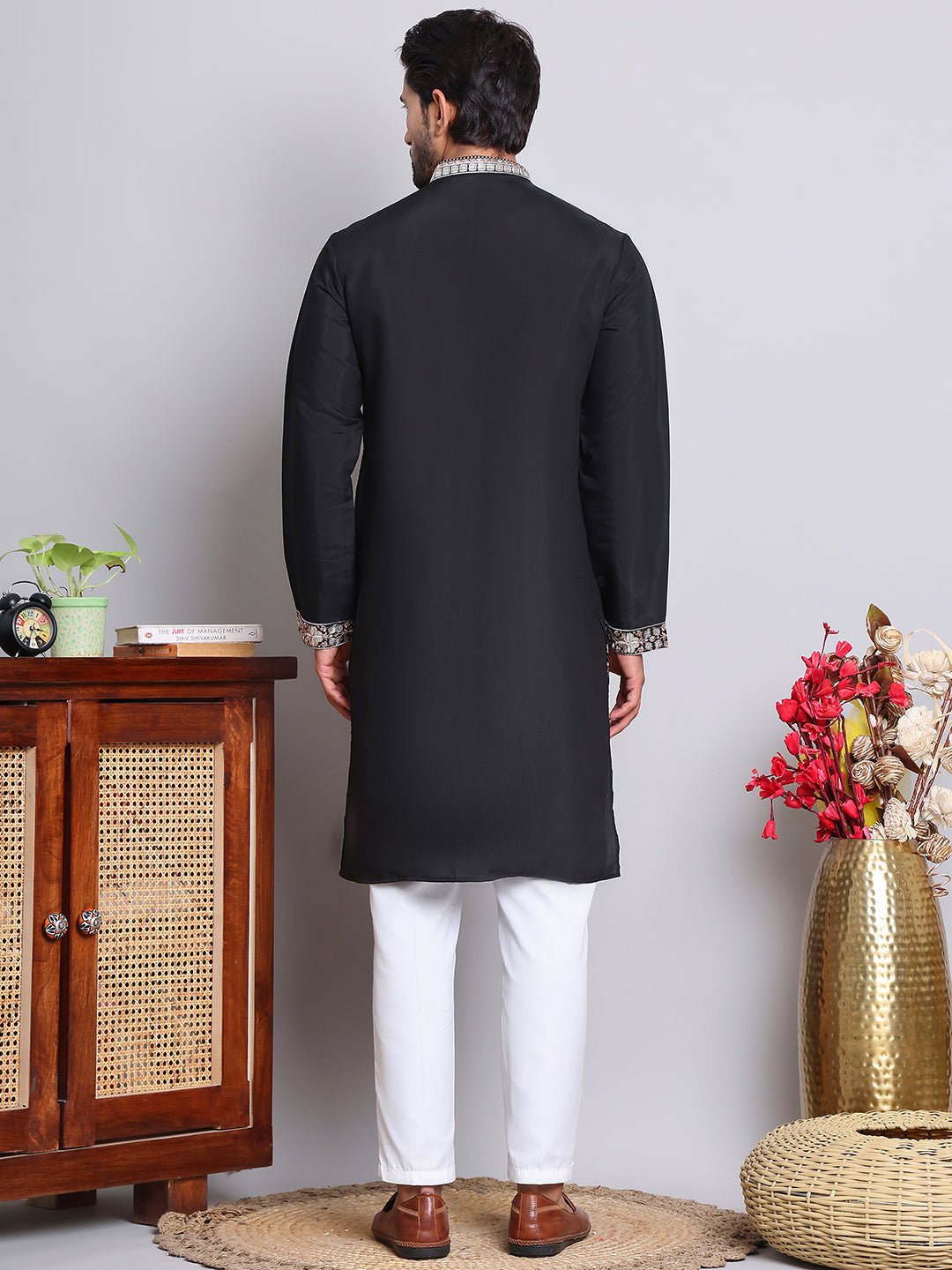 Floral Embroidered and Sequins Kurta Set ( JOKP 5147Black )