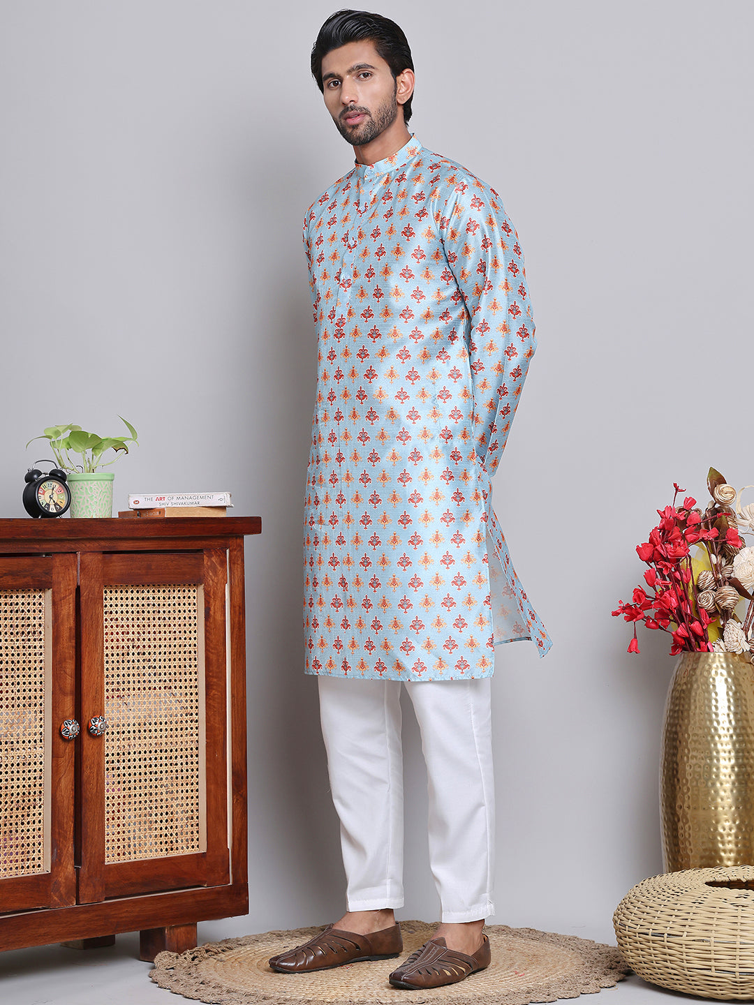 Digital Printed Straight Kurta Set For Men ( JOKP 5148Blue )