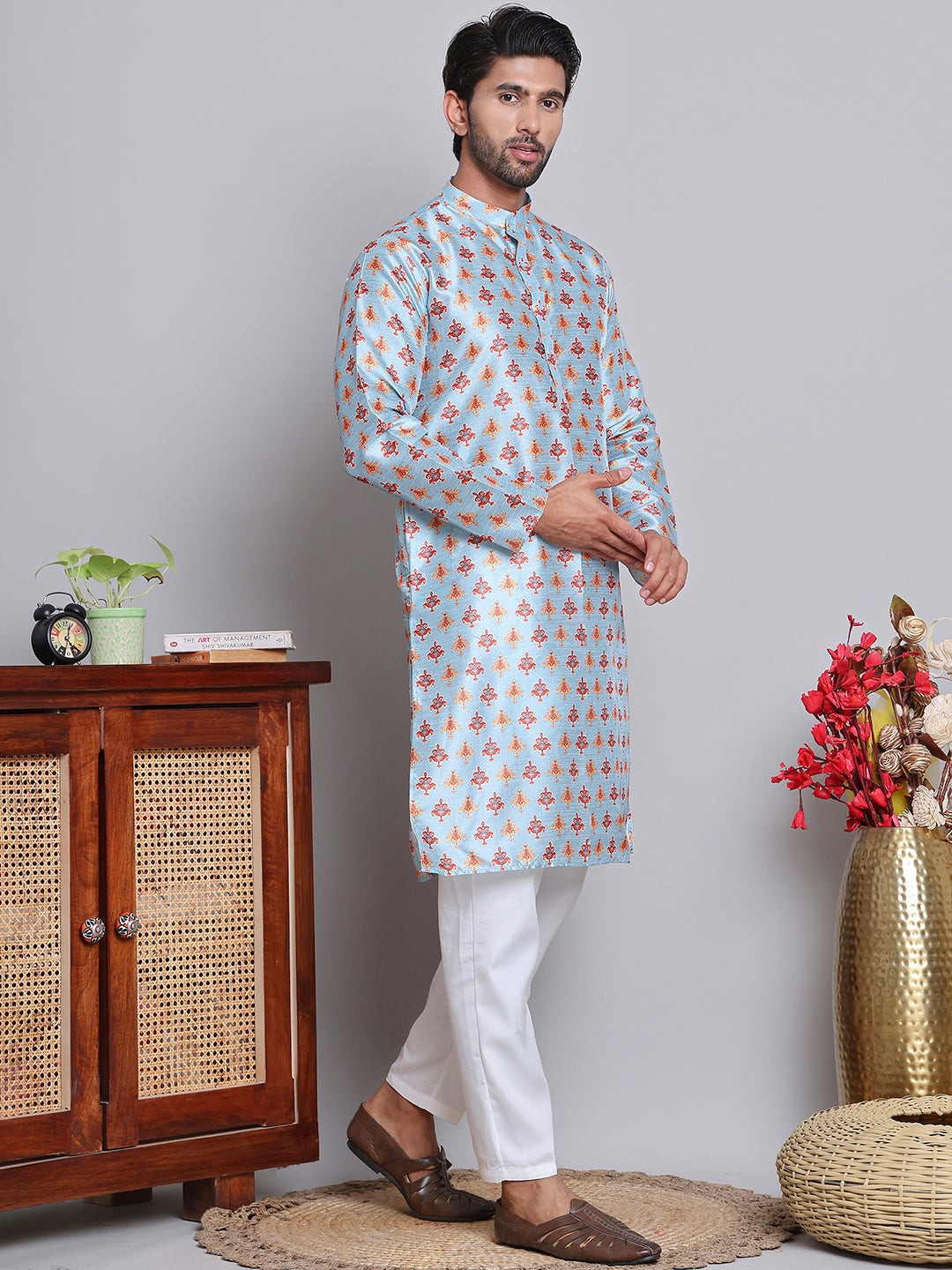 Digital Printed Straight Kurta Set For Men ( JOKP 5148Blue )