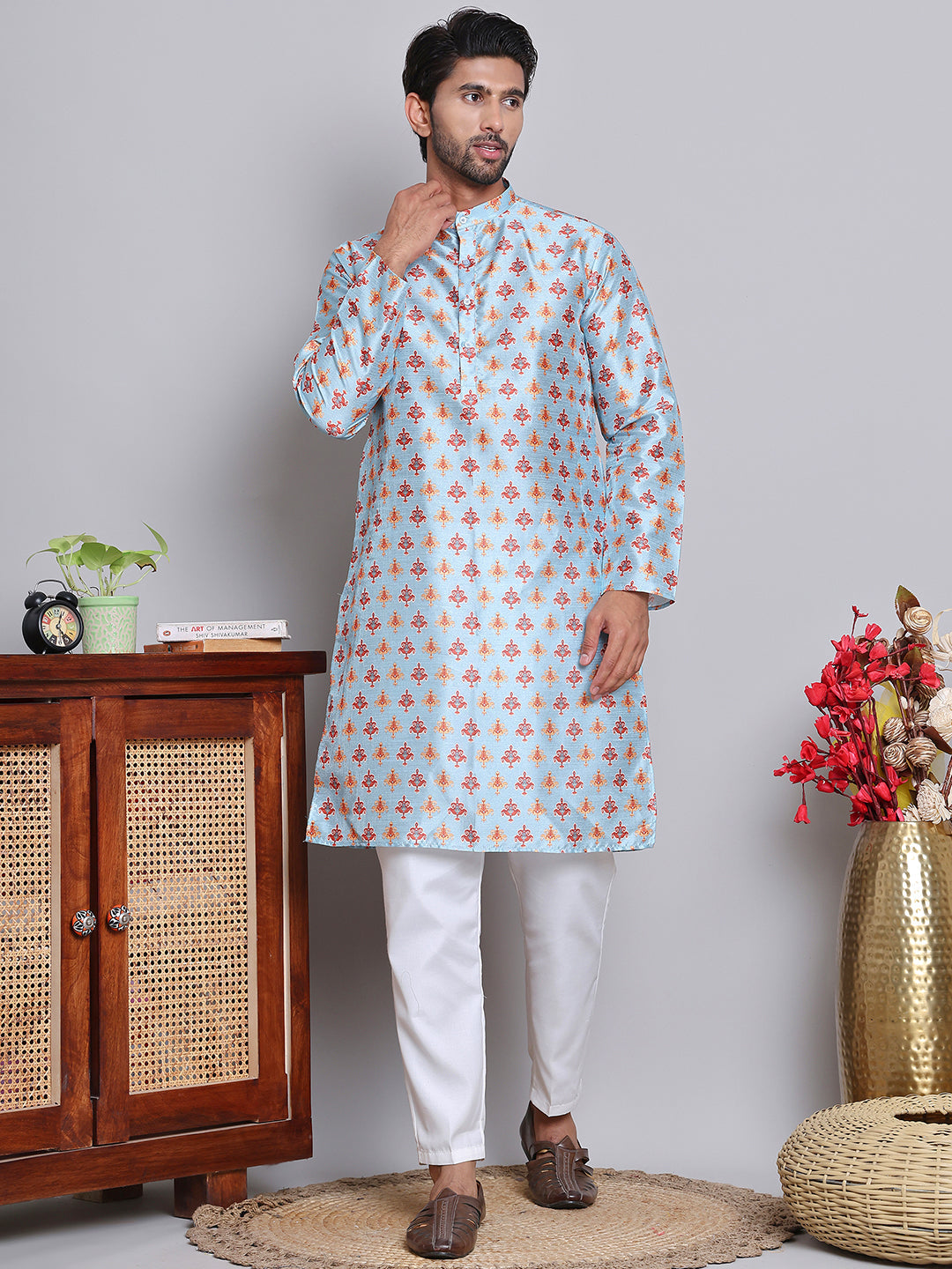 Digital Printed Straight Kurta Set For Men ( JOKP 5148Blue )
