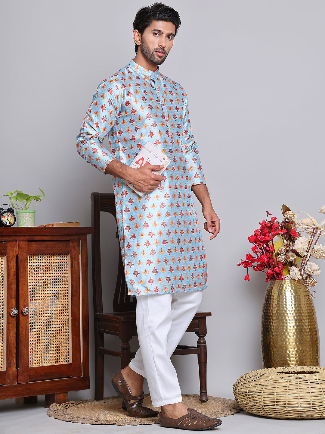 Digital Printed Straight Kurta Set For Men ( JOKP 5148Blue )