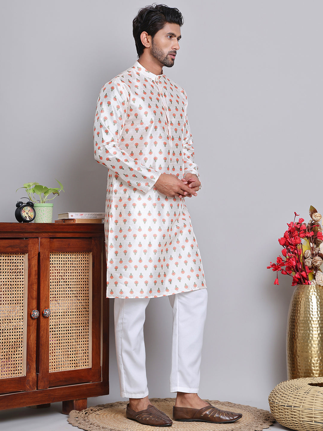 Digital Printed Straight Kurta Set For Men ( JOKP 5148Cream )