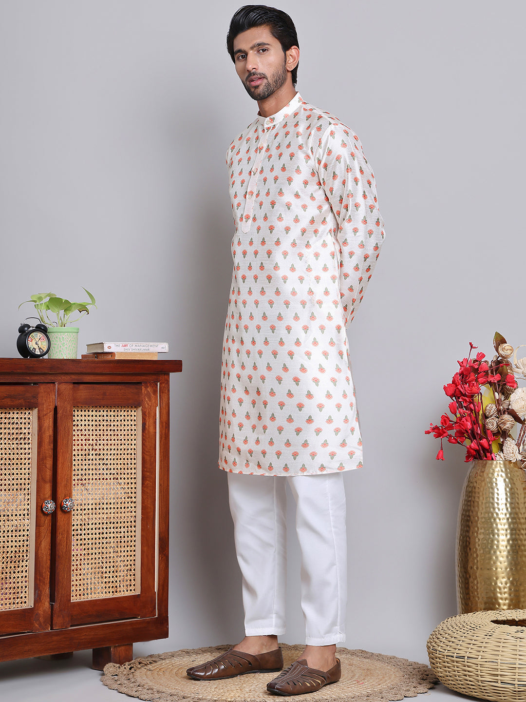 Digital Printed Straight Kurta Set For Men ( JOKP 5148Cream )