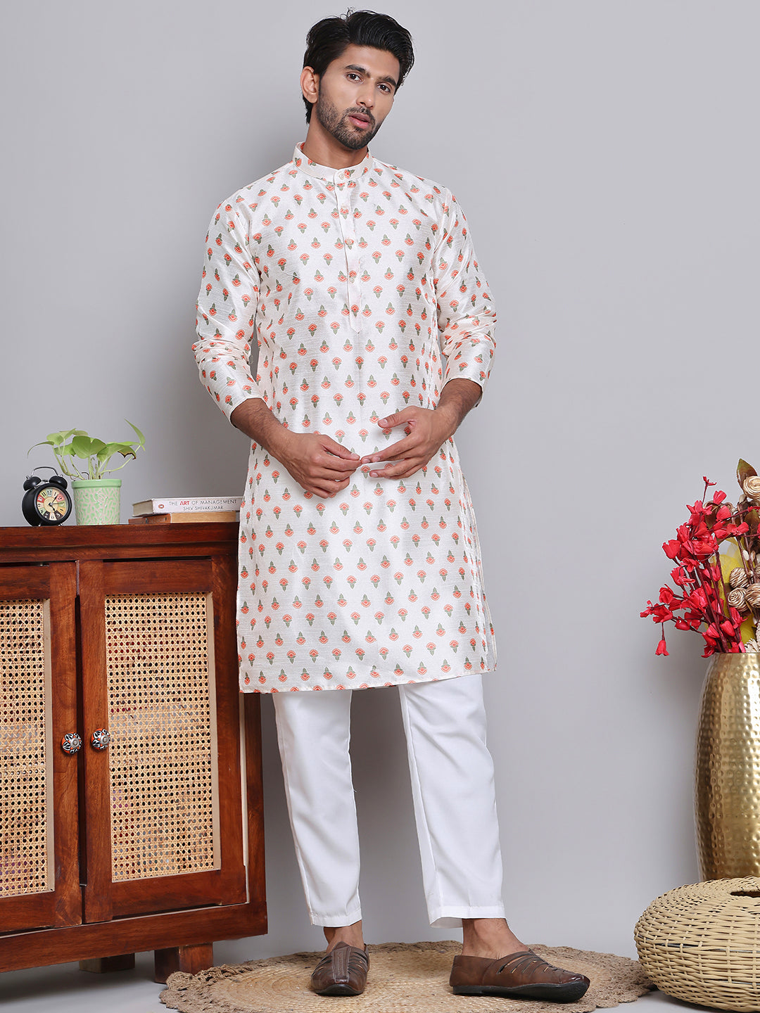 Digital Printed Straight Kurta Set For Men ( JOKP 5148Cream )