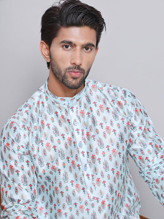 Digital Printed Straight Kurta Set For Men ( JOKP 5148Firozi )