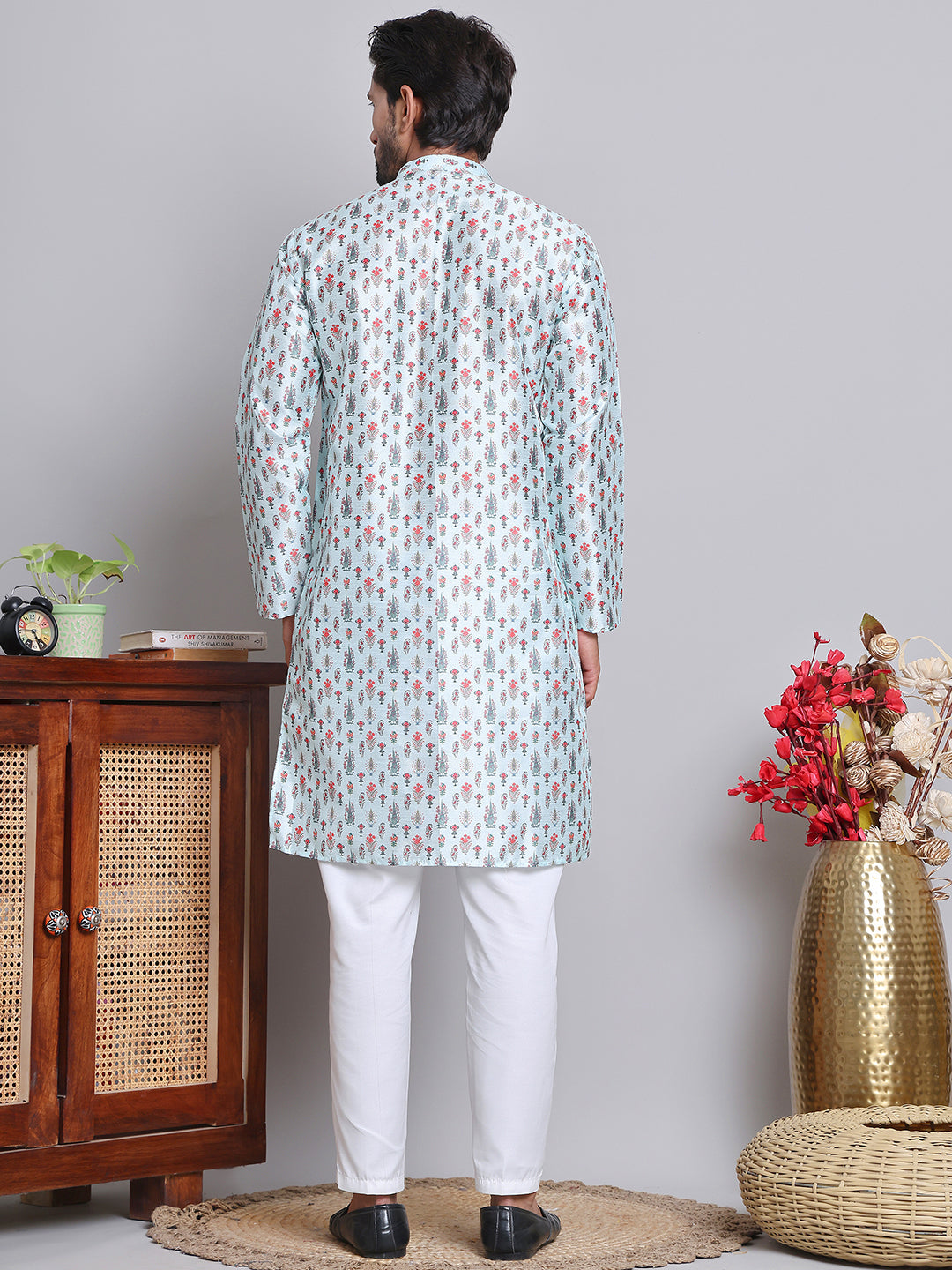 Digital Printed Straight Kurta Set For Men ( JOKP 5148Firozi )