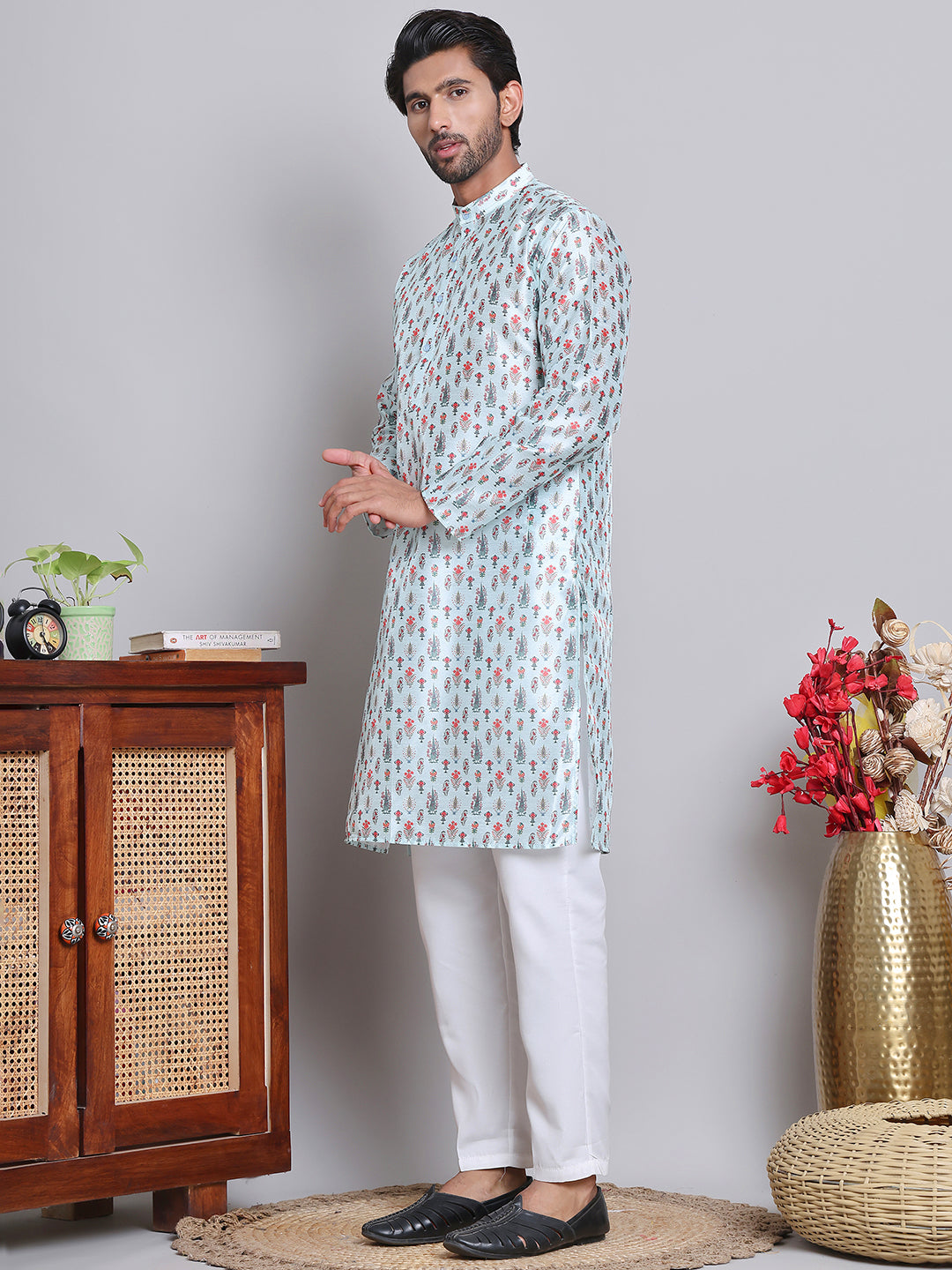 Digital Printed Straight Kurta Set For Men ( JOKP 5148Firozi )
